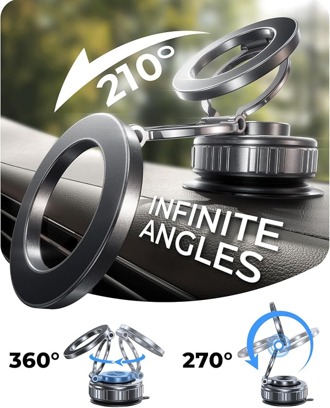 2-Pack【Upgraded】 for Magsafe Car Mount [119+LBS Suction & Metal] 360° Adjustable Magnetic Phone Holders for Your Car Cell Phone Vacuum Mount for Car Accessories for iPhone 17 16 Pro Max 15