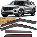 Tape-On Rain Guards for Ford Explorer 2020 2021 2022 2023 2024 2025, Out-Channel Window Visors Wind Deflectors for Rain Protection & Fresh Air, Dark Smoke Tinted, 4PCS