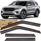 Tape-On Rain Guards for Ford Explorer 2020 2021 2022 2023 2024 2025, Out-Channel Window Visors Wind Deflectors for Rain Protection & Fresh Air, Dark Smoke Tinted, 4PCS