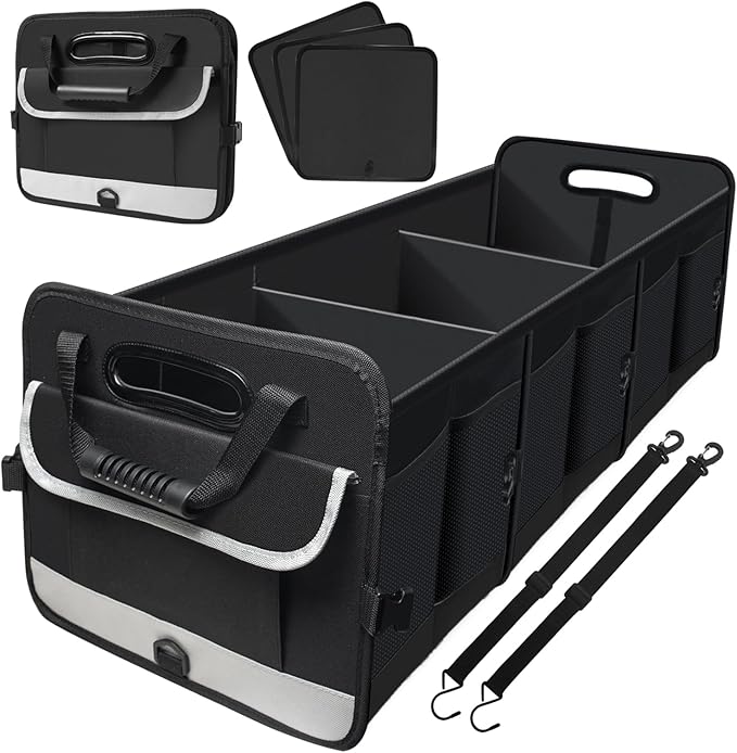 Heavy Duty Collapsible 95 L Capacity Car Trunk Storage Organizer,Multi-Compartment Pockets, Adjustable Straps - Ideal for Travel, Camping, Shopping,Perfect for SUV, Truck, Sedan