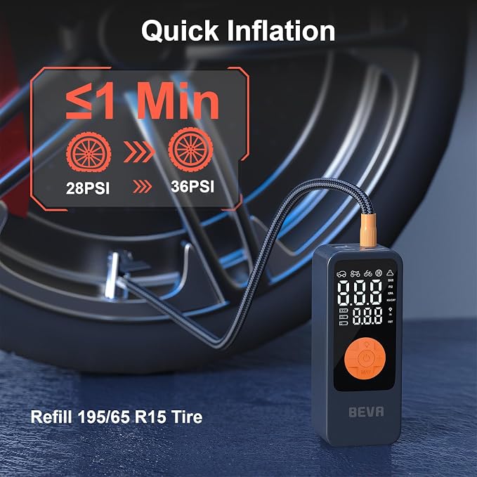 Tire Inflator Portable Air Compressor, 4X Faster Inflation Air Pump with Digital Pressure Gauge, 150PSI Cordless Tire Inflator with LED Light for Car, Electric Bikes, Motorcycle, Bike, Ball