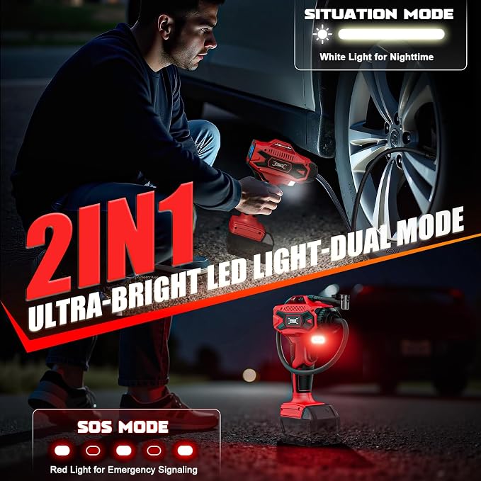 160PSI Cordless Tire Inflator Compatible With Milwaukee 18V Battery, Portable Air Compressor for Auto, Motorcycles, Bikes, Car Air Pump with Auto Shut-Off, LCD Display, LED Light(Tool Only)