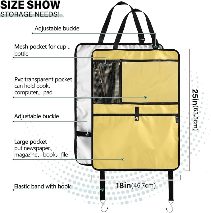 Lemon Yellow Car Seat Organizer for Kids Backseat Kick Mat with Adjustable Strap Back of Seat Protectors for Cars Vehicle SUV 1 Pcs