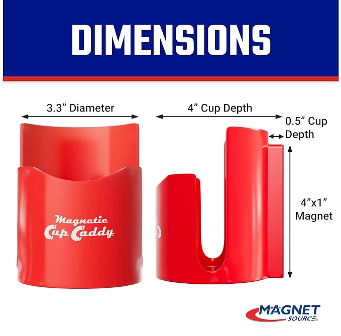 Magnetic Cup Holder - Caddy for Bottles, Glasses, and Cans - Fits on Fridge, Lawnmower, Forklift, Cart, or Ladder - Heavy-Duty Magnet