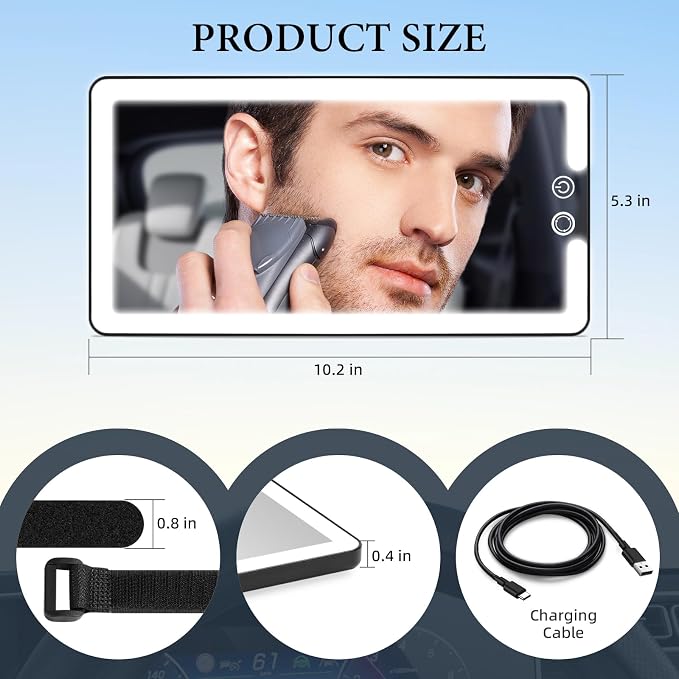 Car Visor Vanity Mirror with Light, Rechargeable Dimmable Touch LED Sun Visor Mirrors, Large Detachable Vanity Makeup Mirror with 3 Color Modes for Truck SUV Car Accessories Essential for Women(Black)
