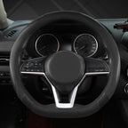Flat Bottom Car Steering Wheel Cover for Nissan,D Shaped Steering Wheel Cover for Rogue,Altima,Kicks (Black-Standard Size)