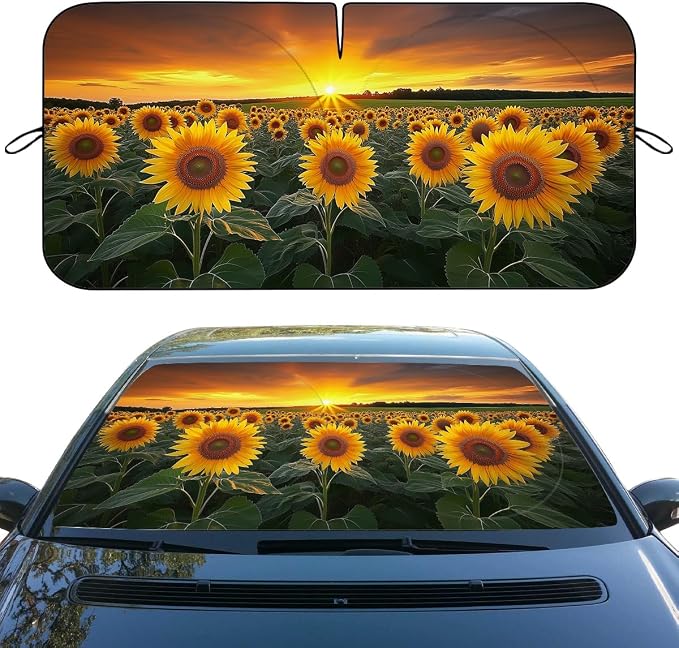 Sunflower Car Window Sun Shield Rustic Yellow Golden Flower Sunset Front Window Sun Shade Blocks UV Rays Sun Visor Protector for Car Sedan Truck SUV Accessories 59" L x 31.5" W
