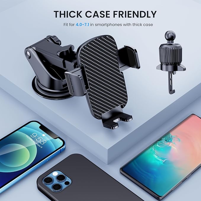 Car Phone Holder [Military-Grade Suction] Phone Stand for Car [Super Stable] Automobile Car Mount for iPhone Universal Accessories Air Vent Dashboard Windshield Mount Fit Vehicle Accessories