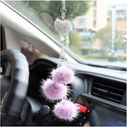 Bling Diamond Heart Car Interior Accessories, Car Mirror Hanging Ornament for Women, Love Heart & Pink Plush Ball Decor Ornament Pendant (Light Purple)