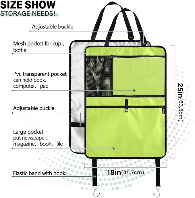 Neon Yellow Car Seat Organizer for Kids Backseat Kick Mat with Adjustable Strap Seat Back Protectors for Car Vehicle SUV 2 Pcs