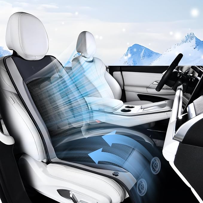 Cooling Car Seat Cover Front Seat, 12V-24V Ventilated Seat Cushion, Cooling Car Seat Cushion with 2 Powerful Turbo Fans 3-Speed Adjustable for Summer Driving, Universal Fit for Car SUV Truck