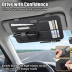 Car Sun Visor Organizer, Multi-Pocket Visor Storage Pouch for Sunglasses, Cards, Pens, Document, Waterproof Leather Auto Interior Organization Accessories, Universal for Most Cars (Black)