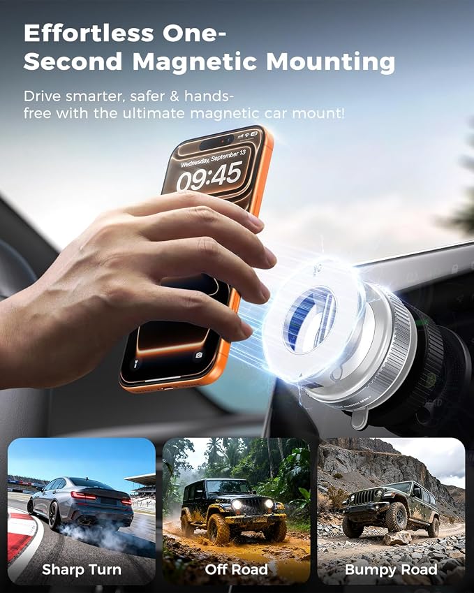 2026 Upgraded for MagSafe Vacuum Car Phone Mount, 2800gf Strong Magnetic Phone Holders for Your Car, 360° Adjustable 98LBS Suction Cup Car Mount, Car & Truck Accessory for iPhone 12–17 Pro Max