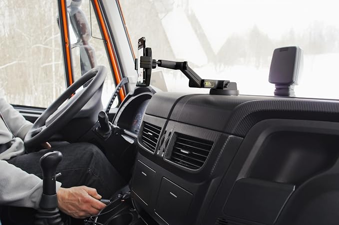 Cell Phone Mount for Truck Phone Holder for Truck Drivers - Heavy Duty Suction Cup, iPhone Holder for Dashboard Window 16.9 inch Long, for iPhone & Samsung, Big Rig Trucker, Gray