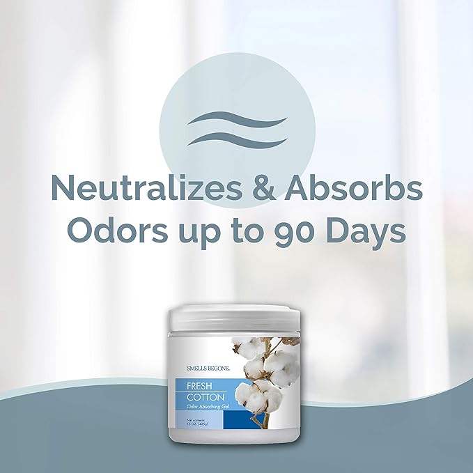15oz Gel Odor Eliminator - Absorb & Remove Tough Odors in Pet Areas, Bathrooms, Basements, Garage, Cars, RVs & Boats - Eliminate Odors Quickly (1-Pack, Fresh Cotton)