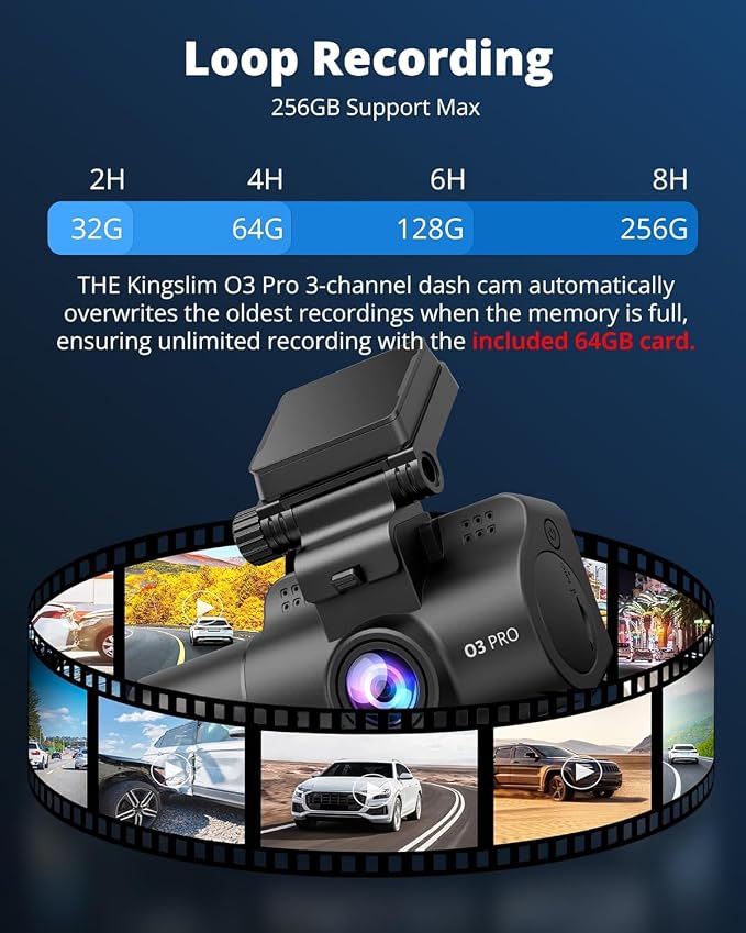 3 Channel 5G WiFi Dash Cam with 64GB Card, 2.5K/1080P Front and Rear Inside Dashcam, 2.5K/1080P/1080P Three Way Dash Camera for Cars Auto IR Night Vision, Loop Recording, APP Control(O3PRO)