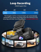 3 Channel 5G WiFi Dash Cam with 64GB Card, 2.5K/1080P Front and Rear Inside Dashcam, 2.5K/1080P/1080P Three Way Dash Camera for Cars Auto IR Night Vision, Loop Recording, APP Control(O3PRO)