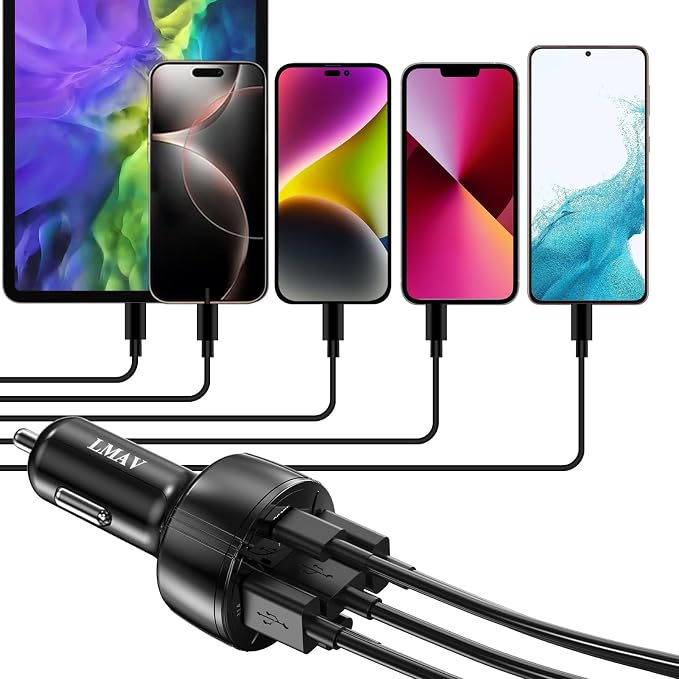 USB C Car Charger Adapter, 5 Ports 75W PD 3.0 Car Phone Charger Fast Charging Compatible with iPhone 16/15/14/13 Pro Max Series, iPad Pro, Galaxy S24/S23/S22/Note 20, Android, Pixel.
