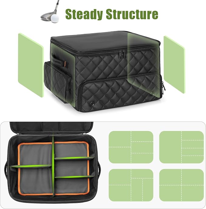 2 Layer Golf Trunk Organizer, Golf Car Storage Organizer with Individual Ventilated Compartment for 2 Pairs Shoes, Golf Car Locker for Balls, Clothes, Tees, Gloves, Accessories (Black)