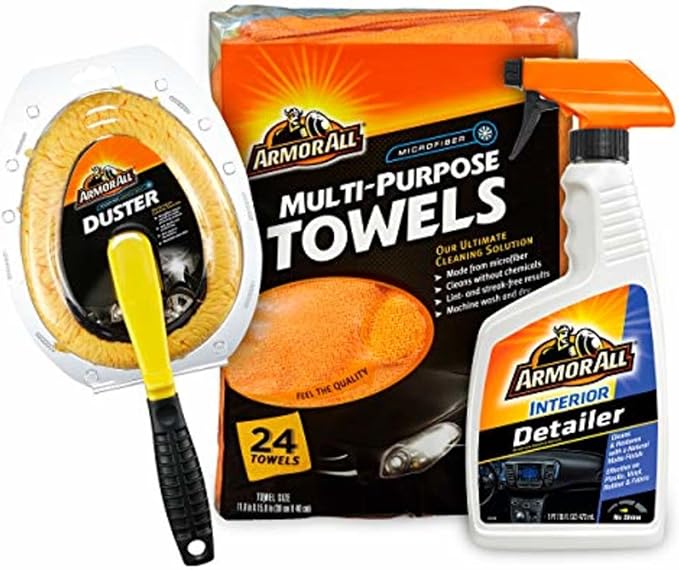 Interior Car Cleaning Kit, Interior Detailer Spray with Microfiber Towels and Microfiber Duster, 16 Fl Oz (3 Piece Kit)