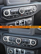 Climate Control Panel Knob Trim Kit & Light Control Switch Cover, Air Conditioner Knob Aluminum Alloy Ring for 2018-2024 Jeep Wrangler JL JLU & Gladiator JT, Interior Accessories, Silver