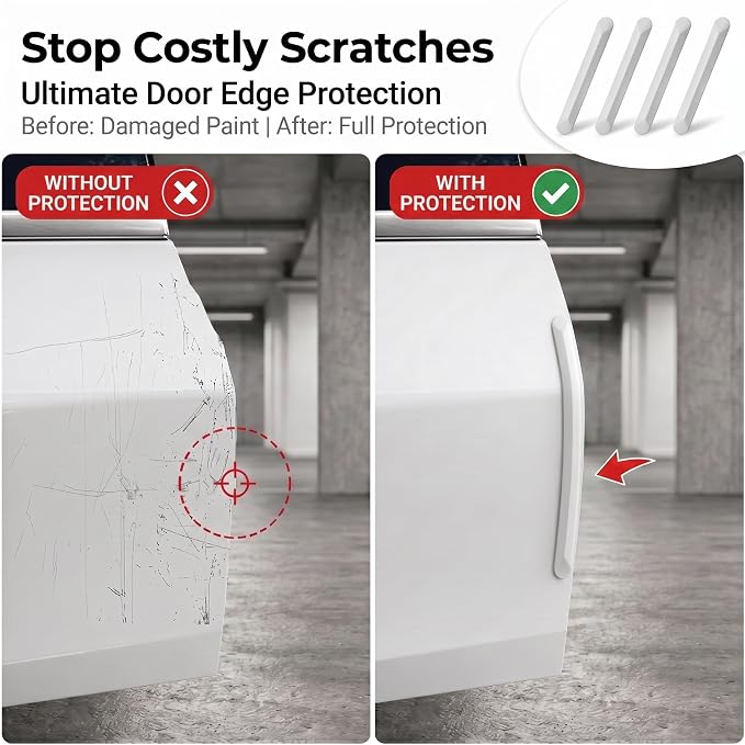 4 PCS Silicone Car Door Edge Guards, Self Adhesive Car Door Protector, Anti-Collision Crash Scratch Strips Protector, Auto Accessories Decorative Strip for Sedans Trucks SUVs (White)