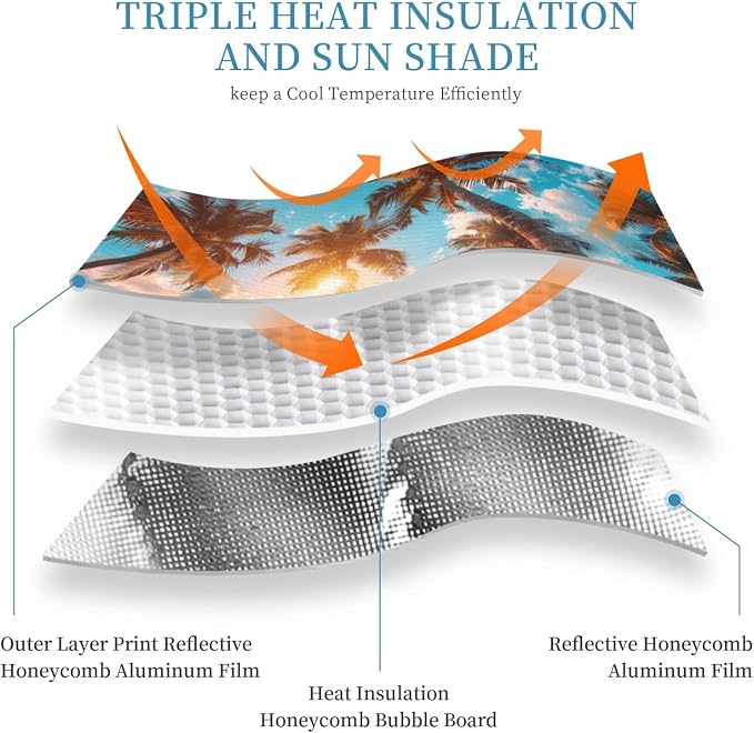 Windshield Sun Shade Beach Palm Tree Sunrise Front Window Sunshade Cover for Car Truck SUV Blocks UV Rays Automotive Visor Interior Protector 55 x 30 inch