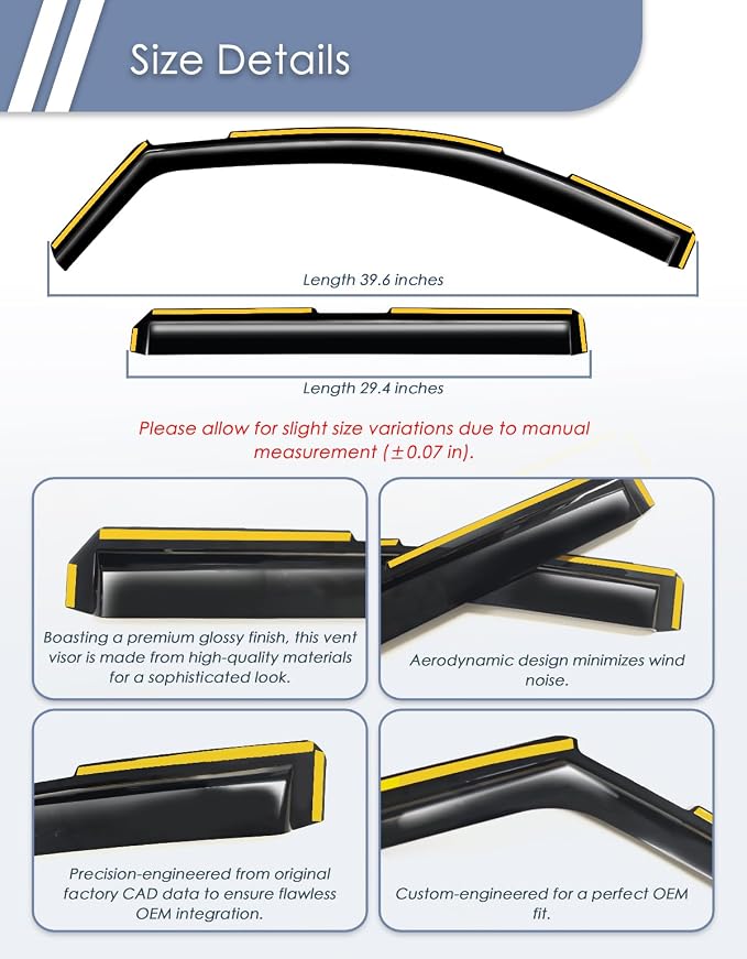 in-Channel Window Rain Guard for 2019-2026 Chevy Silverado/GMC Sierra 1500 Crew Cab,Window Vent Wind Shades Deflectors Side Window Visors Vent Visor Window Deflectors Truck Accessories