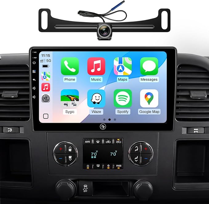 Car Radio Stereo for Chevy Silverado GMC Sierra 07-13, CarPlay Android Auto | 10.2-inch IPS HD touchscreen, 64G storage, 5G WiFi GPS, Bluetooth FM AM SWC, plug-and-play, 1080P backup camera