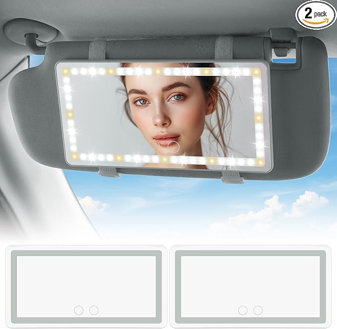 Car Sun Visor Vanity Mirror, Car Vanity Mirror With Lights, Makeup Mirror with 3 Light Modes & 60 LEDs, Rechargeable Car Mirror Dimmable Touch Control Travel Makeup Mirror for Car Truck SUV