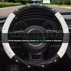 Black White Steering Wheel Cover, Anti-Slip Steering Wheel Protector with Crystal Rhinestones, Car Steering Wheel Cover for Women and Girl Fit 14.5-15 inch