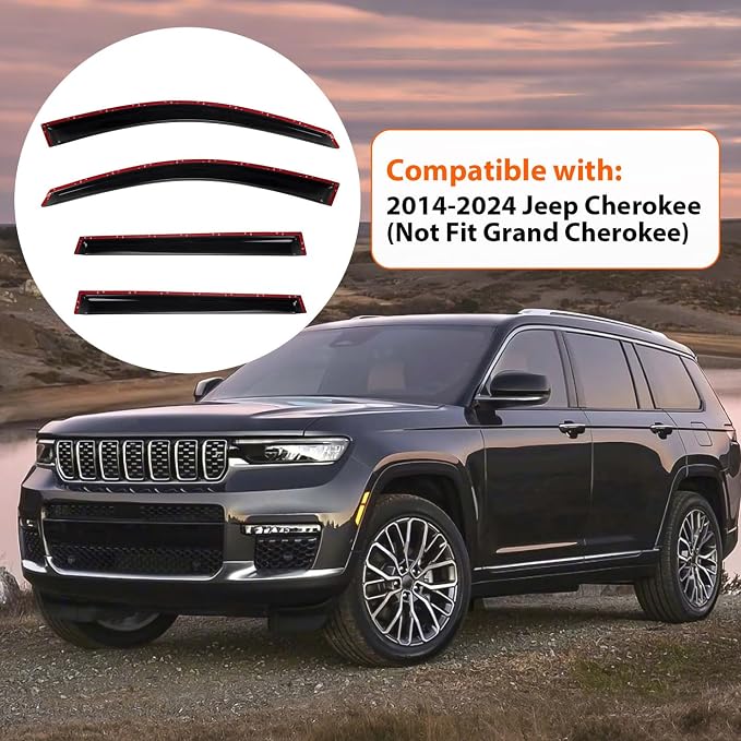 Rain Guards Compatible with 2014-2025 Jeep Cherokee, Tape-On Side Window Visor Wind Deflector Vent Visors Car Accessories 4pcs