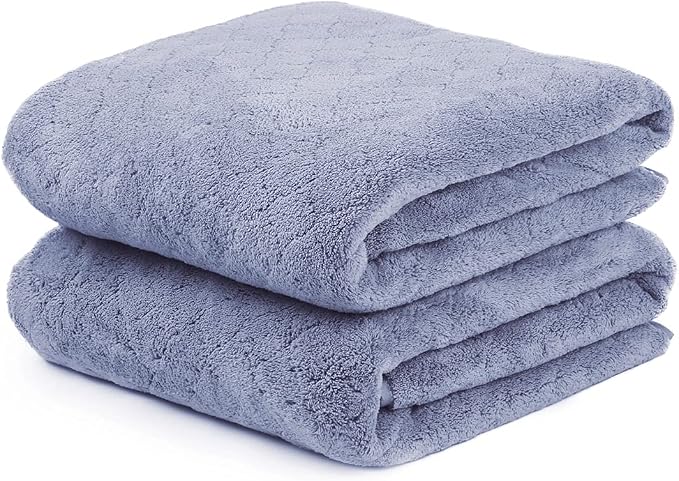 Microfiber Bath Towels, Ultra Soft, Super Absorbent, Fast Drying, No Fading, Large Body Towel Set for Shower, Gym, Sauna, Sport, Travel, Fitness, SPA,Yoga (Coral Fleece Blue, 30 in x 60 in)