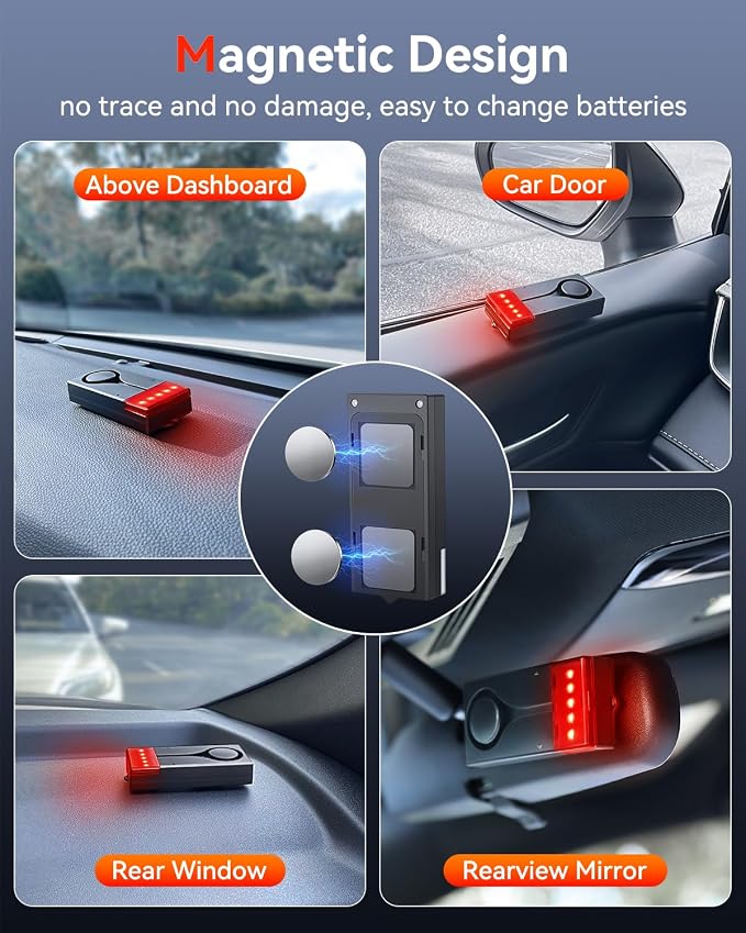 Car Anti-Theft Vibration Alarm, 108dB Automobile Vibration Sound & Light Alert, Wireless Remote Car Alert Automotive Warning Interior Safety Light