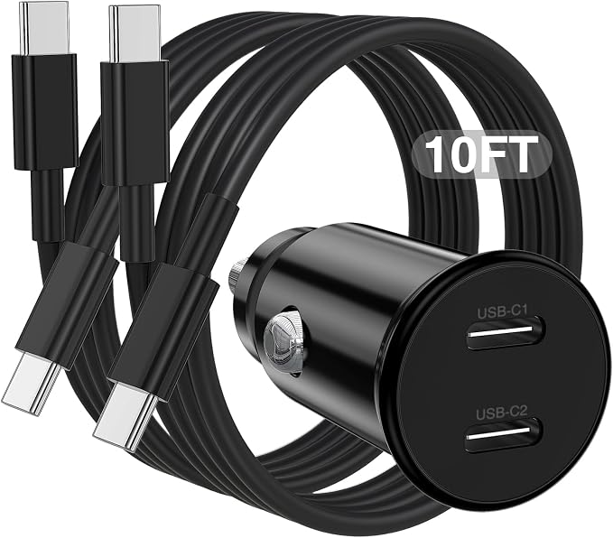 USB C Car Charger for iPhone 17 16 15 Pro Max,40W Dual Port USB-C & USB-A Car Fast Charging Adapter,2X10FT C to C Cable & A to C Carplay Cable for iPhone 17 16 15 Series/iPhone Air,iPad,Samsung-Black