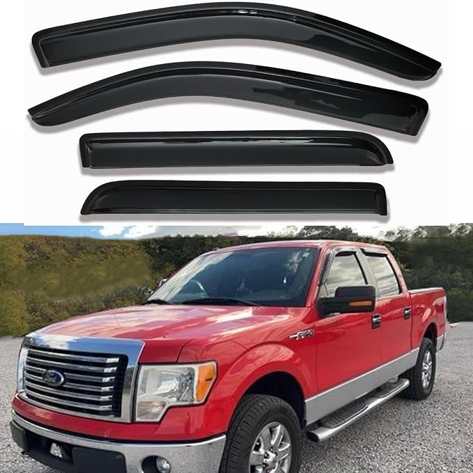 Side Car Window Visors Rain Guards Vent Deflectors Fit 09-14 Ford F150 Crew Cab,2010-2014 Ford F-150 SVT Raptor SuperCrew 94155 Sun Shade Window Vents 4-pc Set