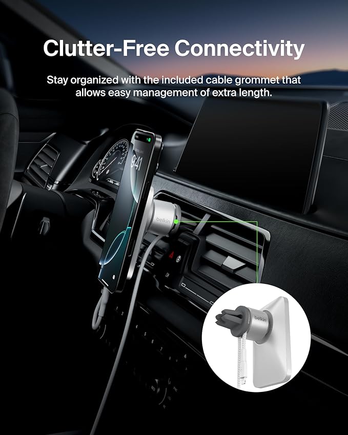 Belkin MagSafe Vent Mount Pro - MagSafe Compatible Phone Mount for Car - Wireless Magnetic Phone Holder Mount for iPhone 17, iPhone 16, 15, Pixel 10, & More - Car Accessories (Certified Refurbished)
