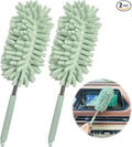 2 PCS Car Interior Duster with Extension Pole, Stretchable Chenille Vehicle Dusters with Bendable Head, Scratch Free Dusters Soft Cleaning Tool for Car Exterior & Interior (Light Green)
