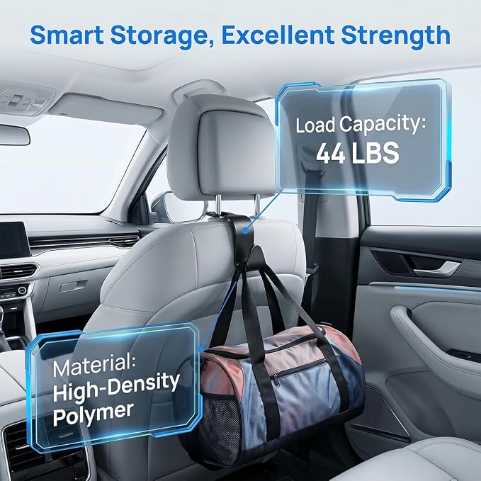 Car Seat Headrest Hook, 4PCS Vehicle Seat Back Hanger Storage Organizer for Purse Bag Coat, Auto Interior Hanging Holder Organization Accessories, Universal for SUV Sedan Truck (Glossy Black)