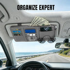 Car Sun Visor Organizer, Truck Visor Organizer, Leather Multi-Pocket Auto Visor Storage Pocket Pouch Holder with Zipper, Auto Accessories Storage Bag for Driving License Card Pen (Grey)