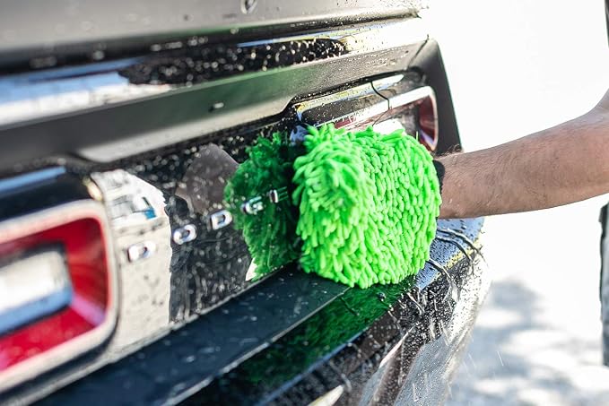 Premium Chenille Microfiber Knobby Wash Mitts - Perfect for Car Washing and Detailing; Scratch-Free, Lint-Free, Double-Sided, Plush, and Absorbent; Lime Green (2-Pack)