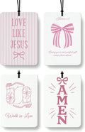 Pink Western Christian Car Air Freshener 4 Pcs Coconut Scented, Religious Car Accessories Mirror Decor for Women, Preppy Girly Cowgirls Hanging Air Freshener for Cars Closet Drawer Books