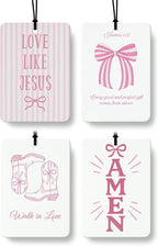 Pink Western Christian Car Air Freshener 4 Pcs Coconut Scented, Religious Car Accessories Mirror Decor for Women, Preppy Girly Cowgirls Hanging Air Freshener for Cars Closet Drawer Books