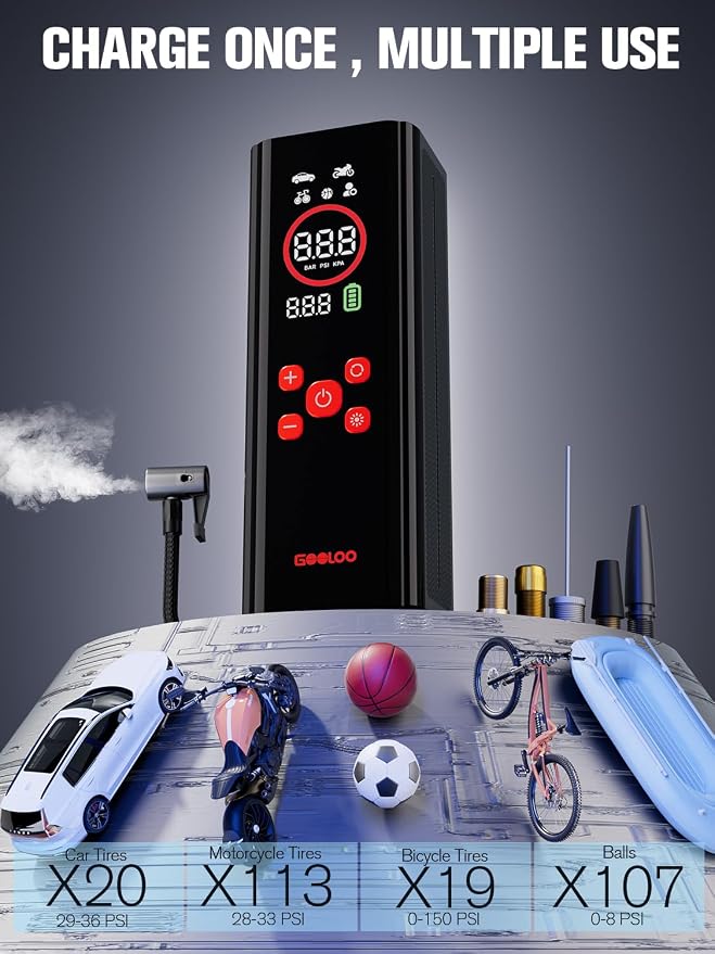 AP150 PRO Tire Inflator Portable Air Compressor,Color LED Screen | 150PSI Air Pump with Digital Pressure Gauge, LED Light and Auto Shut-Off Function for Car, Motorcycle, Bicycle, Ball
