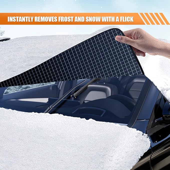 Car Windshield Ice and Snow Cover, 71" × 44.5" Waterproof Heavy Duty Oxford Fabric Auto Window Sunshade Cover, Universal Vehicle Exterior Protective Accessories for Sedan, SUV, Truck (Black)