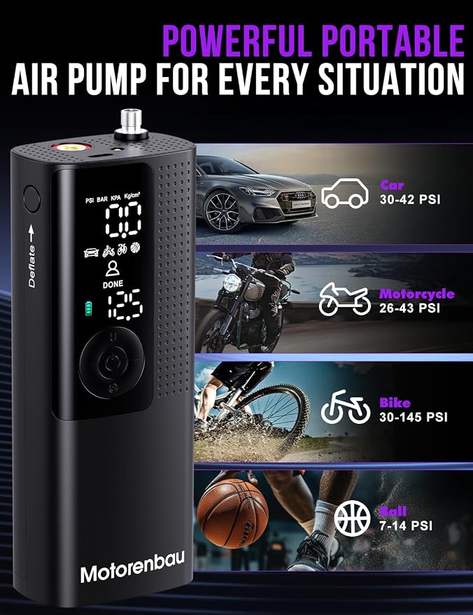Tire Inflator Portable Air Compressor-150PSI Cordless Air Pump for Car Tires with Digital Pressure Gauge, LED Light, Fast Inflation & Auto Shutoff, Tire Pump for Cars Motorcycles Bikes Ball