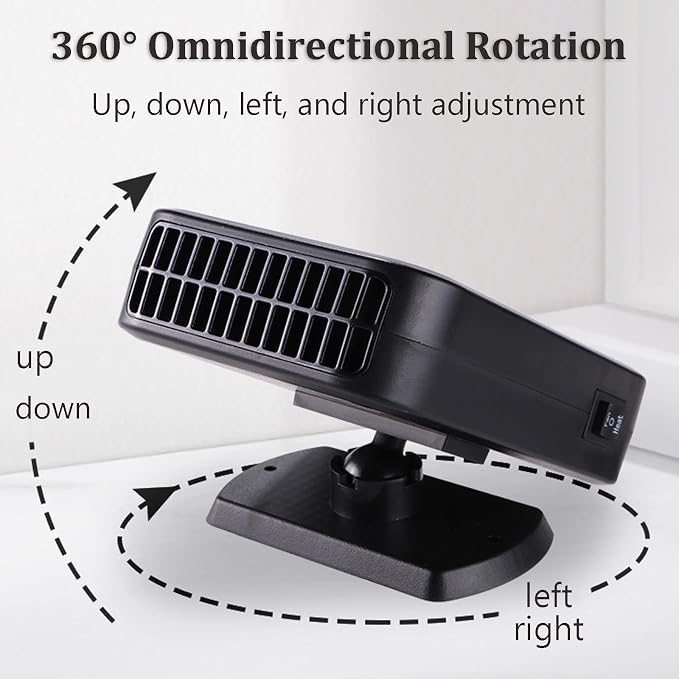 Car Fan for Vehicle, 2-in-1 Portable Car Defroster Heater & Cooling Fan, 12V Auto Heater Defogger with Hot & Cold Wind, 360° Rotatable Car Heater for Truck SUV Sedan