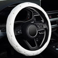 Diamond Soft Leather Steering Wheel Cover with Bling Bling Crystal Rhinestones, Universal 15 inch, Pure White