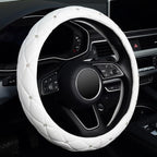 Diamond Soft Leather Steering Wheel Cover with Bling Bling Crystal Rhinestones, Universal 15 inch, Pure White
