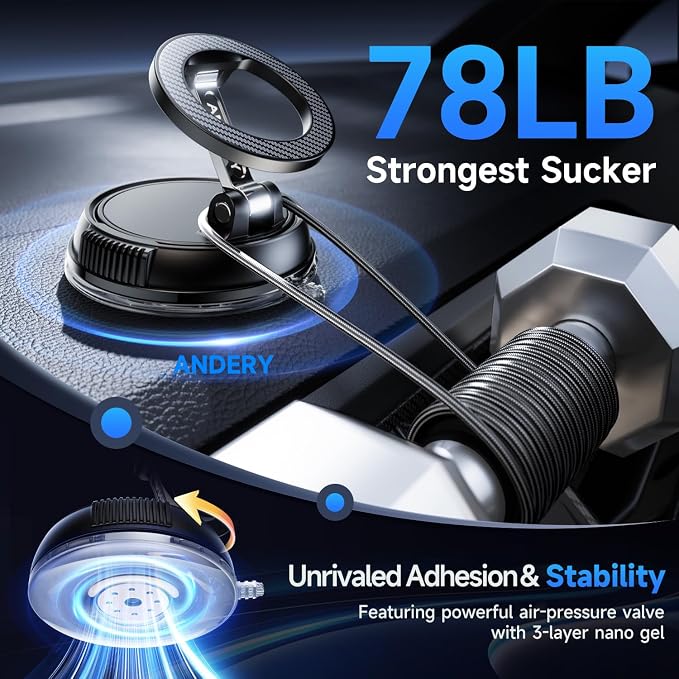 Car Phone Holder for Magsafe [78+LBS Strongest Suction & 2400gf Magnetic] 360° Adjustable Car Phone Mount, Phone Holders for Your Car for iPhone 17-12 Pro Max Plus Air, Carbon Fiber